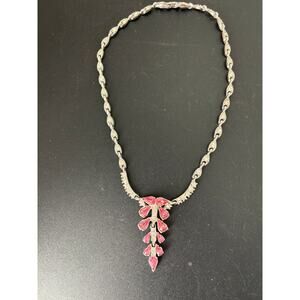 Vintage 50's Bogoff rhinestone necklace Pink & Clear